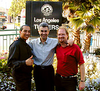 Film shooting at the Los Angeles Turners: Film maker Michael Bundy (left) thanks Turners-President Dennis Fredricks (middle), and German-World.com-President Alexander Hast for the permission to use the premises of the Turner Center as film location. 